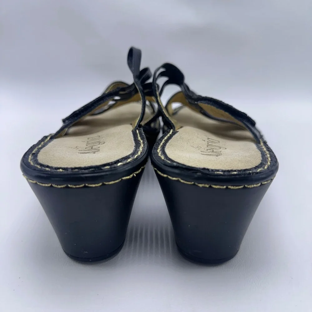 Alegria LEI-661 Black Leather Wedge Sandals Gold Lining Womens 39 US 9-9.5